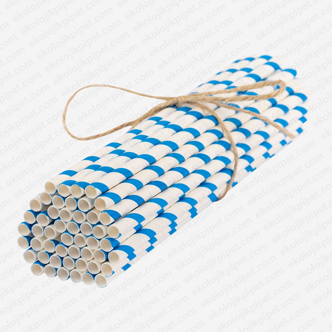 Mavi Beyaz Kağıt Pipet 6 x 197 mm