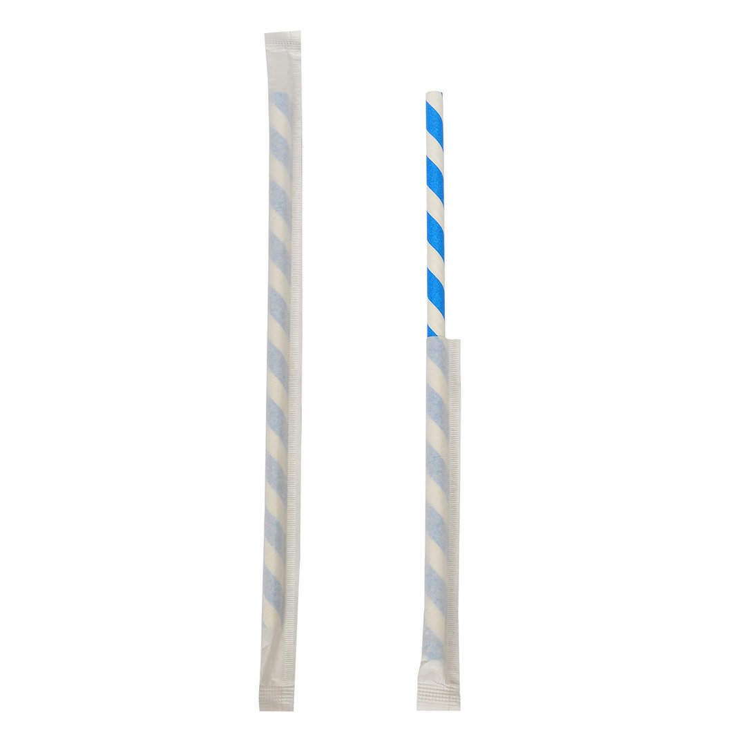 Mavi Beyaz Kağıt Pipet Kağıt Sargılı 6 x 197 mm