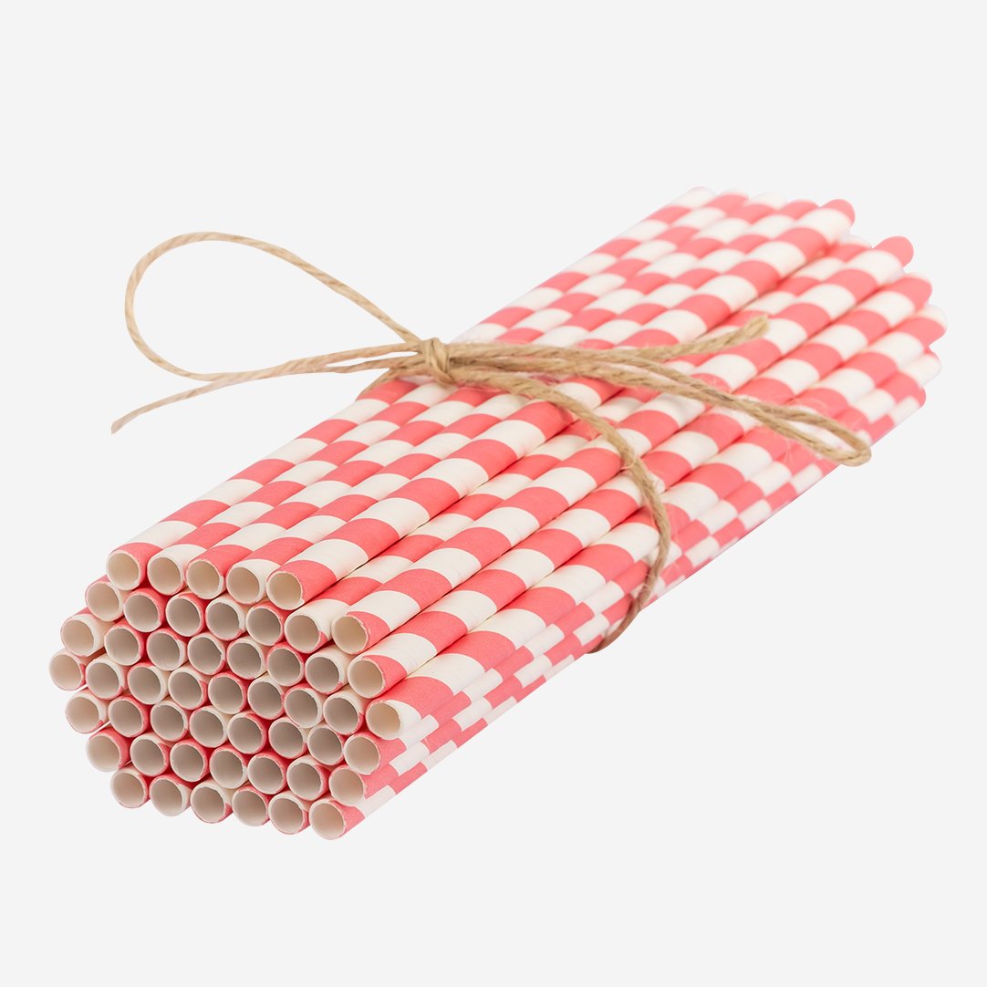 Pembe Beyaz Kağıt Pipet 6 x 197 mm