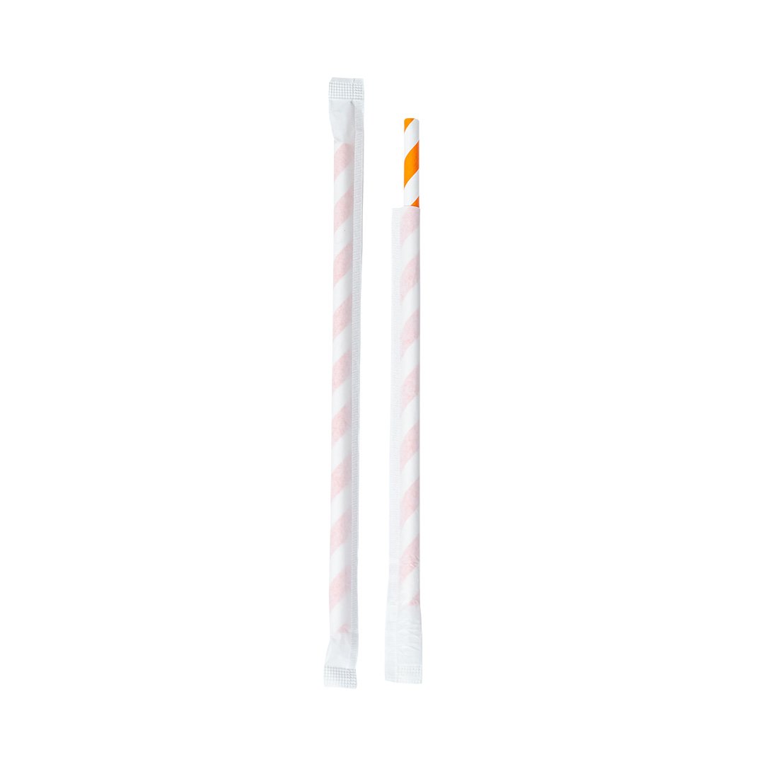 Turuncu Beyaz Kağıt Pipet Kağıt Sargılı 6 x 197 mm